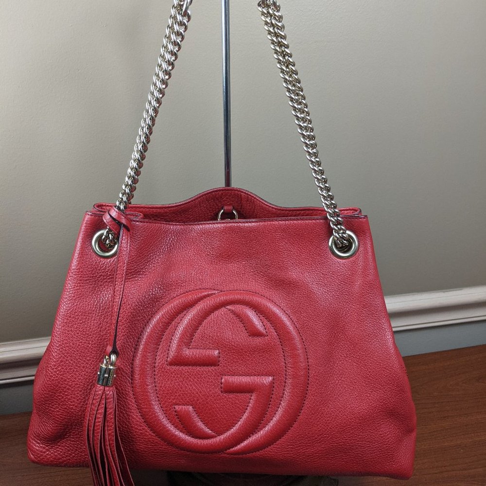 Auth Gucci Soho Used with Chain Strap Medium Red